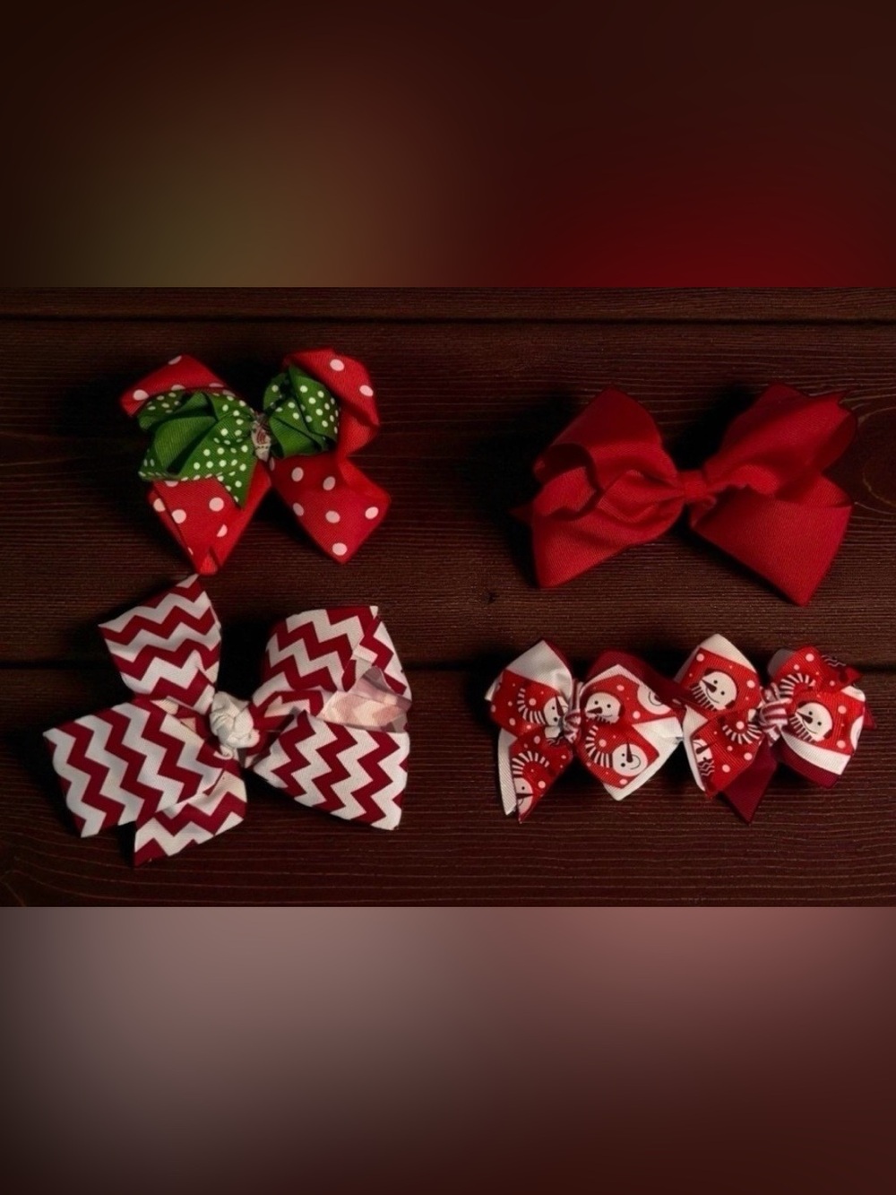 Girls Christmas Hair Bows Handmade Holiday Snowman Santa Claus‎ Red